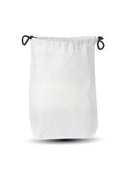 White cloth bag with black drawstring isolated isolated on white background. This has clipping path.
