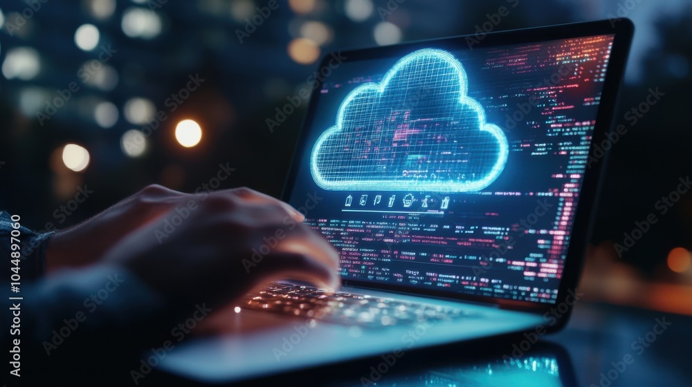 Poster cloud-based communications: cloud communication software interface on a laptop