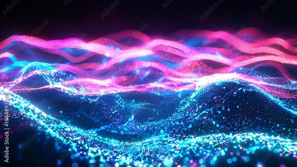 Poster colorful abstract waves of light create a digital landscape that appears to be alive and pulsating i