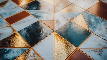 Luxury Tiles Geometric Pattern. Marble And Gold Texture. Interior Design. Background.
