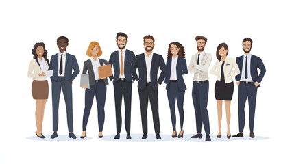 professional business team, diverse team of professionals working together on business tasks in a formal setting illustrations