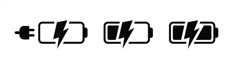 battery icon set. battery charge indicator, fast charging battery icon symbol sign collections. vector illustration
