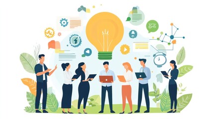 sustainable business team, business professionals developing sustainable strategies to promote environmental awareness illustrations