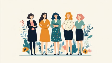 women-led business team, confident women in leadership roles directing their business team in a professional setting illustrations