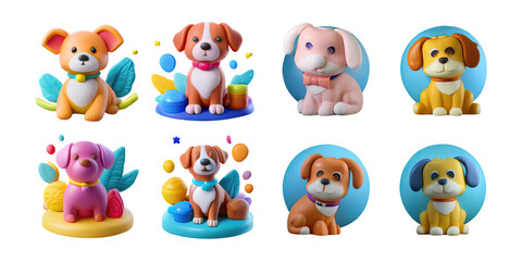 Colorful Cartoon Animal Figurines in Playful Scene, PNG collection, set bundle, isolate on transparent or white background
