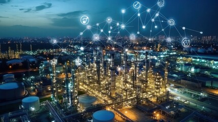 Fototapeta premium Industrial IoT (IIoT): Smart factory with connected machines transmitting real-time data