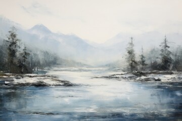 River in the forset background painting landscape outdoors.
