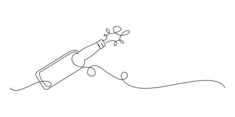 Beer bottle line art style. Party vector elements.