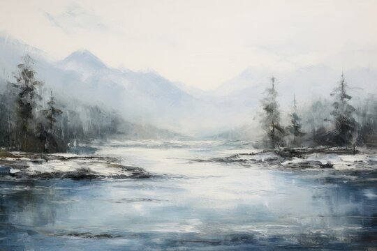 River in the forset background painting landscape outdoors.