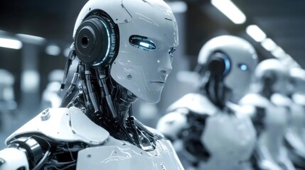 Fototapeta premium Robotics: Autonomous robots that operate in high-tech factory environments.