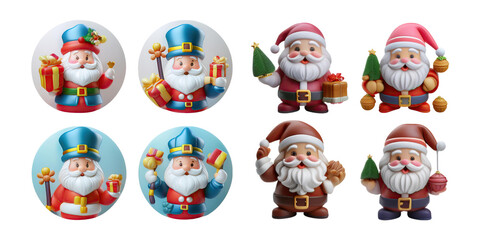 Cheerful Santa Claus Characters for Holiday Celebrations, PNG collection, set bundle, isolate on transparent or white background
