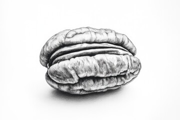 Pencil drawing of a walnut on a white background, useful for illustrations and designs