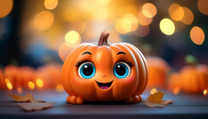 Halloween, bébé citrouille courge ou potiron, visage 3D mignon et drôle, style dessin animé