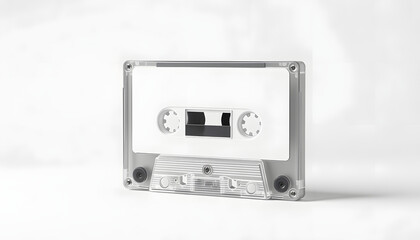 Obraz premium Blank cassette tape box design mockup, isolated, profil side view. Vintage cassete tape case with retro casset mock up. Plastic analog magnetic tape casete clear packaging template. Mixtape box cove