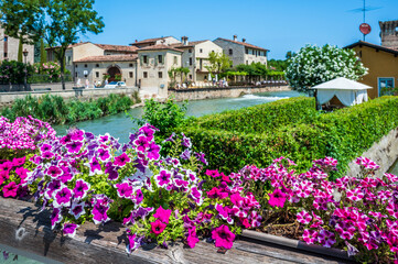 Summer on the Mincio river. Historic village of Borghetto sul Mincio