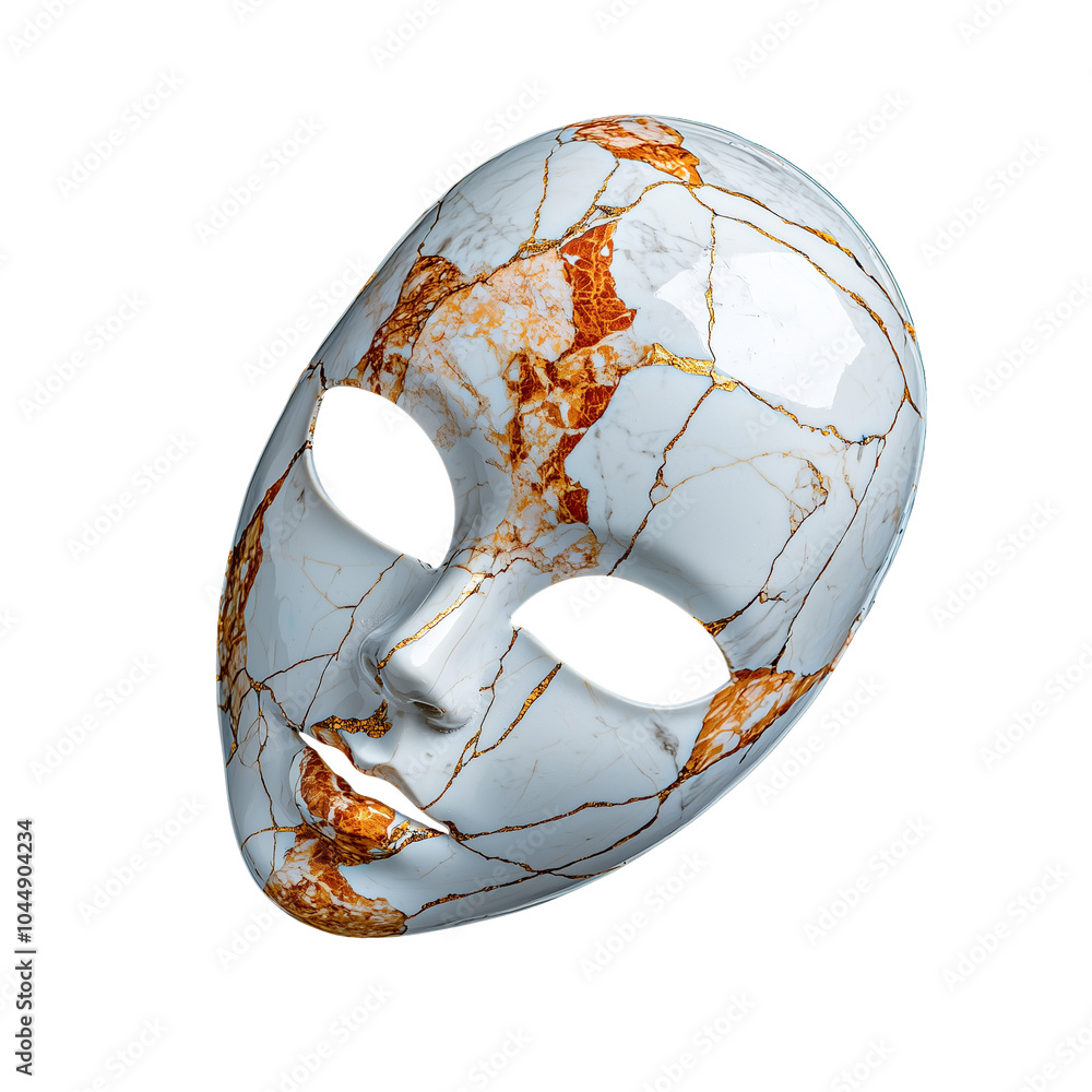 Poster stunning marble mask with intricate orange and white patterns, perfect for artistic displays or them
