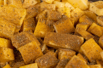 orange pumpkin fruit details cut into pieces for cooking