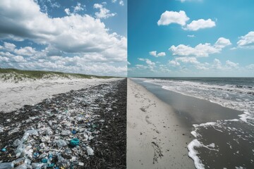 Environmental contrast between polluted and clean beach