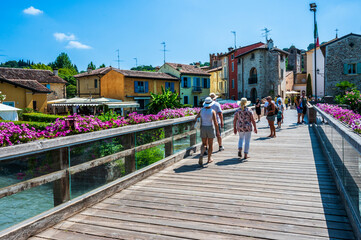 Summer on the Mincio river. Historic village of Borghetto sul Mincio