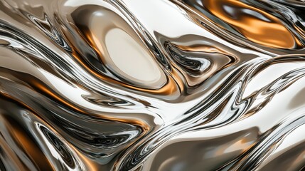 Liquid metal surface that captures surrounding colors and shapes, enhancing the futuristic theme. 