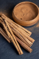 cinnamon tree bark with golden powder