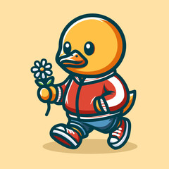  Duck With Flower Cartoon Vector Art, Illustration and Graphic