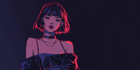 Retro 80s girl with short black hair