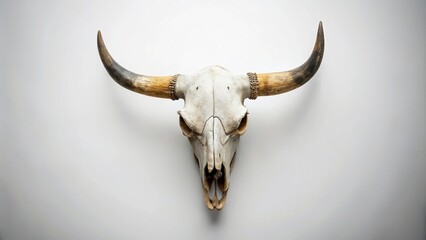 Skull of dead buffalo isolated on white background, minimalist design