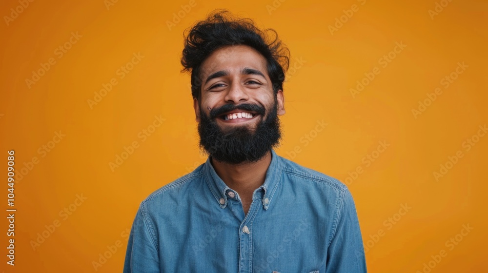 Poster a smiling man with a beard looking directly at the camera