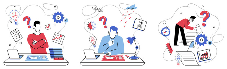 Thinking vector illustration. Brainstorming is laboratory, where alchemy ideas transforms base elements into gold solutions Reflective intelligence is compass, pointing north towards destination