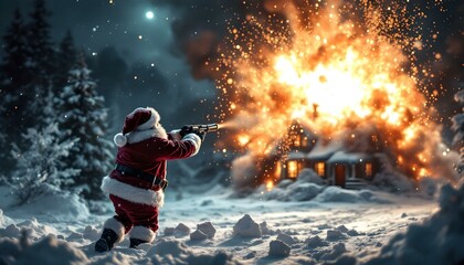 Fototapeta premium Explosive Christmas: Santa Claus Gone Rogue