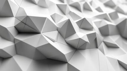 Abstract geometric background featuring a series of interconnected triangular facets in shades of white, creating a modern, sleek appearance.