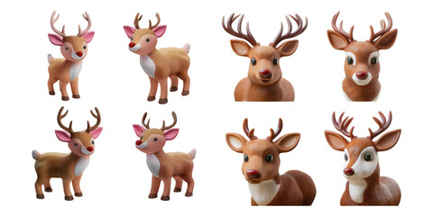 Playful Cartoon Deer Characters for Kids, PNG collection, set bundle, isolate on transparent or white background