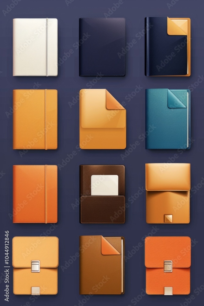 Poster a collection of folders with different colors on a dark surface, perfect for use in presentations, o