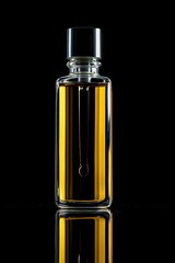 A close-up shot of a glass bottle with a small droplet of liquid inside, surrounded by condensation