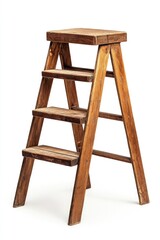 A simple wooden step stool against a clean white background