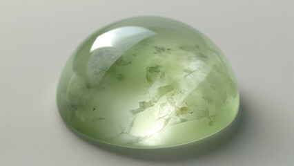 Light green prehnite crystal formation in natural light. High-resolution macro photograph showing translucent botryoidal surface texture and delicate crystal clusters. Professional mineral photography