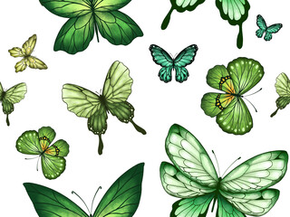 Seamless Pattern Butterflies isolated on White Background. Decoration for Wrapping Paper or Wallpaper. Design with Flying Moths. Endless Colorful Digital illustration