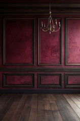 Rich and Elegant Burgundy Wall with Antique Wooden Paneling for a Luxurious Interior