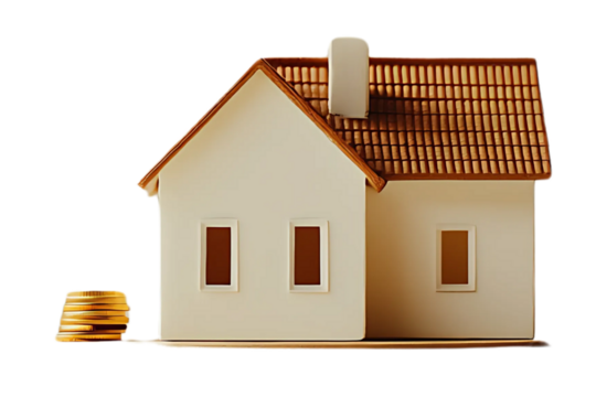 house and coins on transparent background