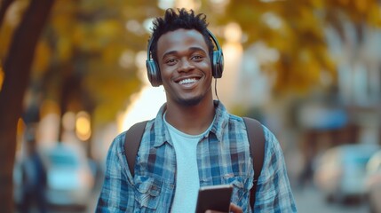 A young man enjoying his favorite tunes with headphones on