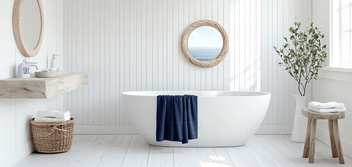 Elevate your home aesthetics with a nautical-themed bathroom in navy and white a perfect blend of serenity and style