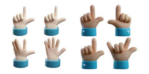 Colorful Cartoon Hands Gesturing Different Signs, PNG collection, set bundle, isolate on transparent or white background