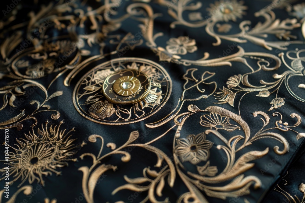 Poster a close-up view of a piece of fabric featuring a clock design, suitable for use in fashion or time-r