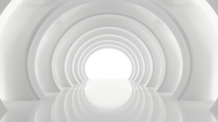 Obraz premium Futuristic Abstract Tunnel, a sleek white architectural design featuring dynamic shapes and bright illumination, creating an immersive space that inspires innovation and creativity.