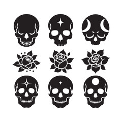 Fototapeta premium Set of skull silhouettes vector illustration