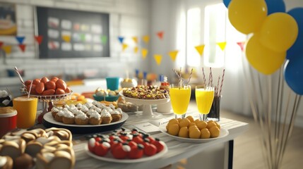 Naklejka premium Colorful Party Spread with Delicious Treats and Drinks