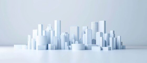 Naklejka premium Urban skyline design, showcasing a collection of modern city buildings in a striking 3D render, emphasizing architectural diversity and urban development.