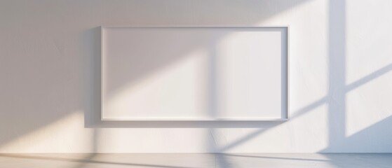 Bright gallery interior featuring a clean white wall texture, showcasing an empty rectangular frame against a subtle grey backdrop, ideal for exhibitions and mockups.