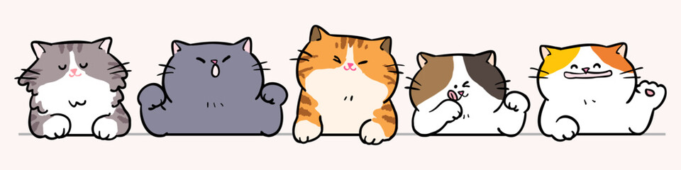 Vector Illustration of Cute Cartoon Cat Head Characters on Isolated Background